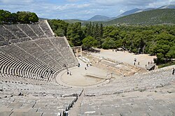 The best-preserved example of a classical Greek theatre, the Ancient Theatre of Epidaurus, has a circular orchêstra and probably gives the best idea of the original shape of the Athenian theatre, though it dates from the 4th century BC.[6]
