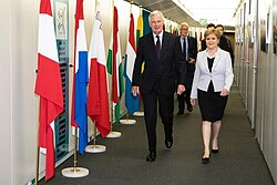 First Minister Nicola Sturgeon with Michel Barnier in Brussels, to discuss Scottish affairs following Brexit, 2019