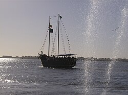 A schooner in Lagoa dos Patos, in a municipal fair named Festa do Mar.