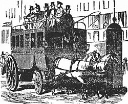 An early horse-drawn omnibus from mid-nineteenth century