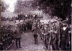 Officers of the Greek Army with local volunteers, during the Balkan Wars