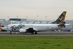 Frontier Boeing 737-300 in the original 1994 livery. Frontier retired its last 737 in 2005.