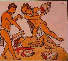 An Aztec adulterer being stoned to death; Florentine Codex