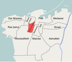 Location of the Zuqaq al-Blat quarter within Beirut