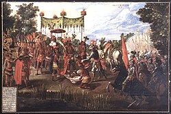 Meeting of Cortés and Moctezuma, 17th c. depiction
