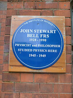 Blue plaque honouring John Bell at the Queen's University of Belfast