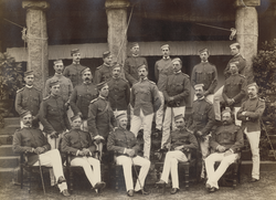 Officers of the 7th Hussars, Secunderabad, 1890. Lieutenant Haig is stood in the third row, with cane, second on the left.