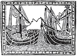 Vespucci's second voyage depicted in the first known edition of his letter to Piero Soderini, published by Pietro Pacini in Florence c. 1505