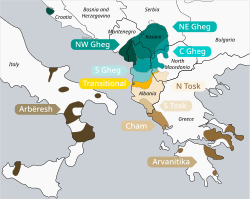 The dialects of the Albanian language in Southern Europe