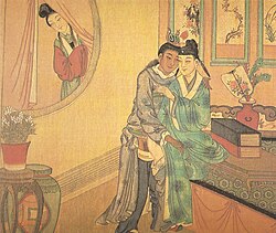 Woman spies on male couple, 18th-century, Qing Dynasty.