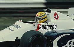 Senna piloted his Toleman to a third-place finish at the 1984 British Grand Prix. He scored the only three podiums in team history.