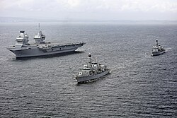 HMS Queen Elizabeth, a Queen Elizabeth-class aircraft carrier, on sea trials in June 2017