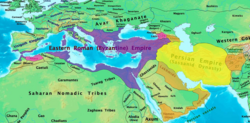 The Byzantine and Sasanian empires on the eve of the final Roman–Persian war.