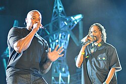 Dr. Dre performing with Snoop Dogg, 2012