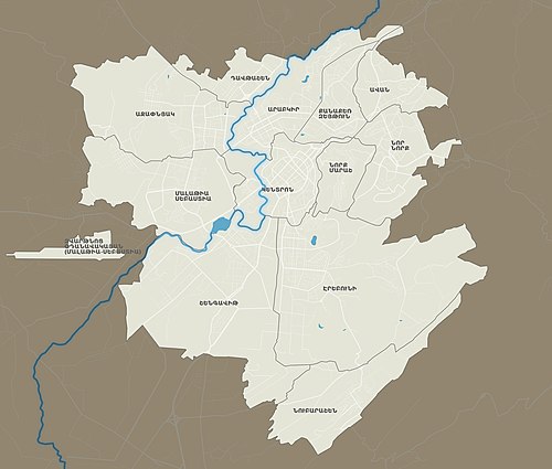 The twelve districts of Yerevan