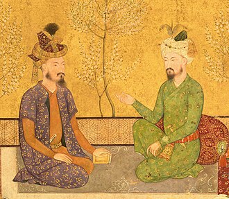 The Mughal emperor Babur and his heir Humayun. The word Mughal is derived from the Persian word for Mongol.