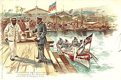 German captain August Carl Thiele delivering the German ultimatum during the 1897 Lüders affair