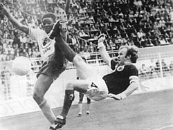 Billy Bremner (right) playing for Scotland against Zaire at the Westfalenstadion in the 1974 FIFA World Cup