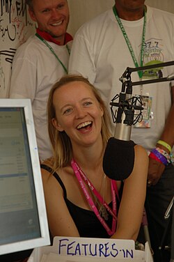 Emily Eavis being interviewed