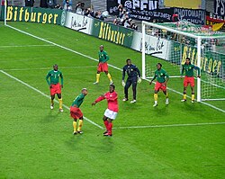 Cameroon facing Germany at Zentralstadion in Leipzig, 17 November 2004