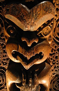 Carving from the ridgepole of a Māori house, ca 1840