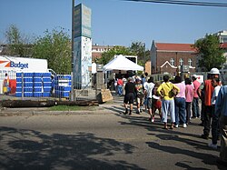 Lining up at a Red Cross food & supply center in a formerly flooded Uptown neighborhood, mid-October 2005