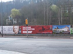 Street advertising for 500 years of Reformation in Eisenach, Thuringia