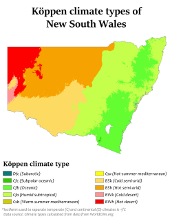 Köppen climate types in New South Wales