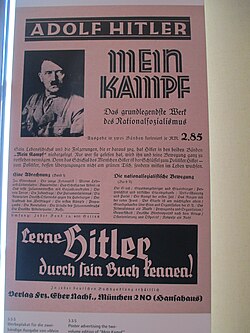 Poster promoting Hitler's Mein Kampf in two paperback volumes for 2.85 Reichsmarks each