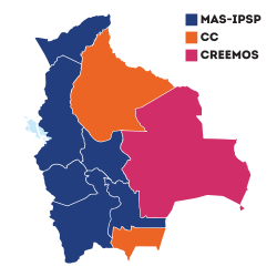 2020 Bolivian general election, results by department