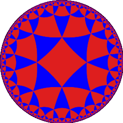 A disk tiled by triangles and quadrilaterals which become smaller and smaller near the boundary circle.