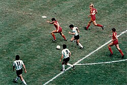 Viewed as one of the best dribblers in the game, Maradona (pictured on the ball against Belgium in 1986) would often go on runs against the opposition.