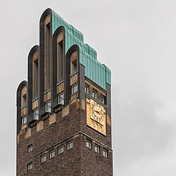 Landmark of Darmstadt: Hochzeitsturm [de] ("Wedding Tower"), built in 1908 in Jugendstil architecture at Mathildenhöhe