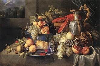 Still life with lobster and bread