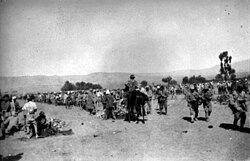 Distribution of rations to some of the 18,000 prisoners of war camped at Kaukab in October 1918