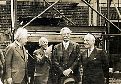 left to right: Albert Einstein, Abraham Flexner, John R. Hardin, and Herbert Maass at the IAS on May 22, 1939