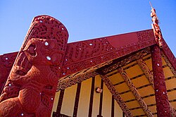 Wharenui (meeting house) at Ōhinemutu village, Rotorua (tekoteko on the top)