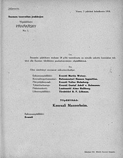 Establishment of the first headquarters of the Finnish Defence Forces on 2 February 1918
