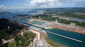 The new Agua Clara locks on the Atlantic side, in operation
