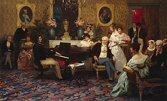 Frédéric Chopin plays in the salon for the Radziwiłł family, 1829. Painting by Henryk Siemiradzki from 1887