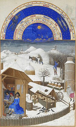 February scene from the 15th-century illuminated manuscript Très Riches Heures du Duc de Berry