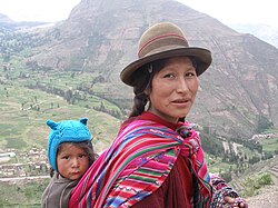 A Quechua woman and child in the Sacred Valley in Cuzco Region, Peru