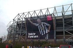 Banner in tribute to Shearer outside St James' Park. Marking his 10 years at the club, it was displayed for three weeks during April and May 2006.
