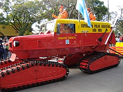 A caterpillar tractor (a Tucker Sno-Cat) from the first Argentine expedition that reached the South Pole in 1965.