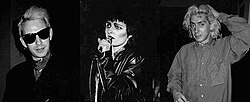 Post-punk pioneers Siouxsie and the Banshees, from left to right, Steven Severin, Siouxsie Sioux and Budgie.[61]