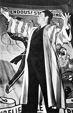 "Hello, suckers!" Orson the Magnificent welcomes the audience to The Mercury Wonder Show (August 1943).