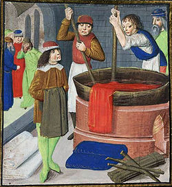 Dyeing wool cloth, 1482: from a French translation of Bartolomaeus Anglicus