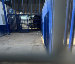 Turnstiles where migrants were trapped at the crossing