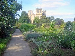 Herb garden at Hardwick Hall, Derbyshire, England, originally planted in the 1870s by Lady Louisa Egerton, recreated by the National Trust, largely following the original design.