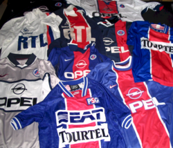 Sponsored shirts, such as these worn in various seasons by Paris St Germain, became the norm in the modern era.